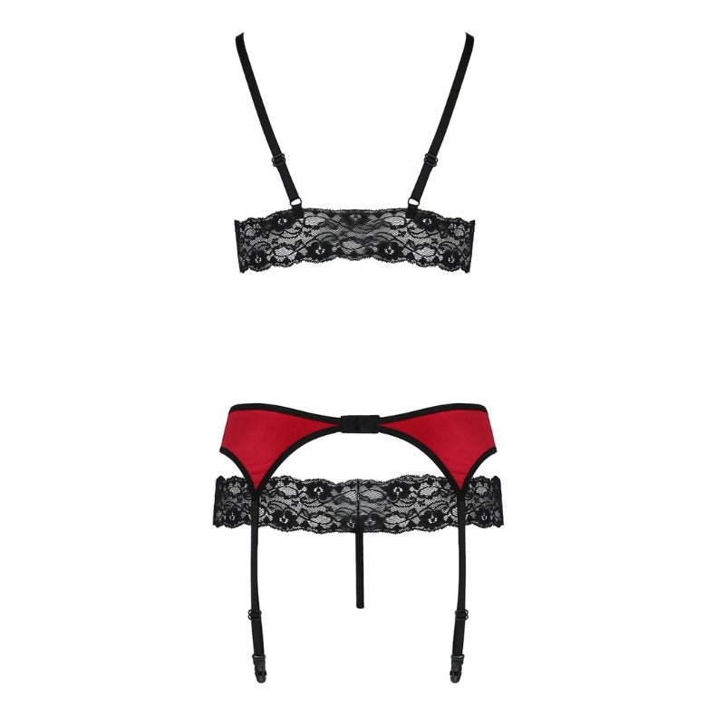 Jarretel Set met Bijpassende String | Open Cups en Kruis |Dames lingerie - Jarretel setjesCasmirCasmirS/M