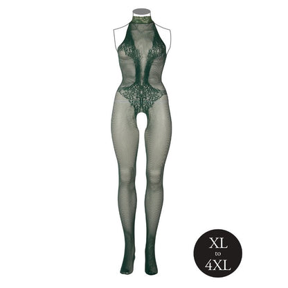 Le Désir Groene Bodystocking met Kantpatroon en Visnet - Queen SizeDames lingerie - BodystockingLe DesirBodystocking