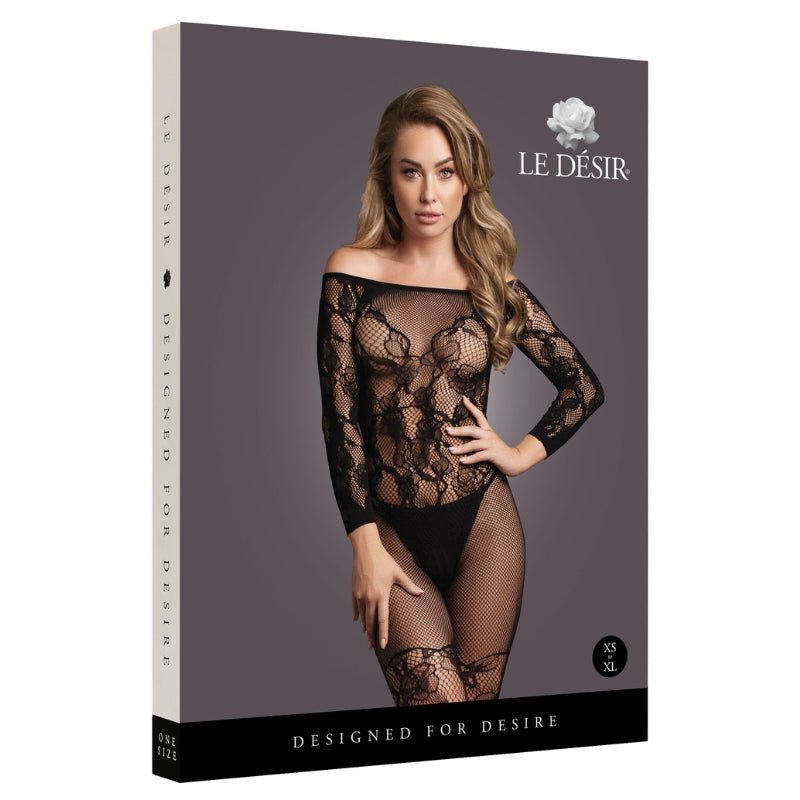 Le Désir Off-Shoulder Bodystocking met Lange Mouwen Zwart - One SizeDames lingerie - BodystockingLe DesirBodystocking