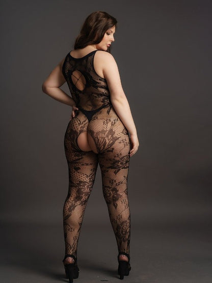 Le Désir Zwarte Bodystocking met Hoge Hals en Kant - Queen SizeDames lingerie - BodystockingLe DesirBodystocking