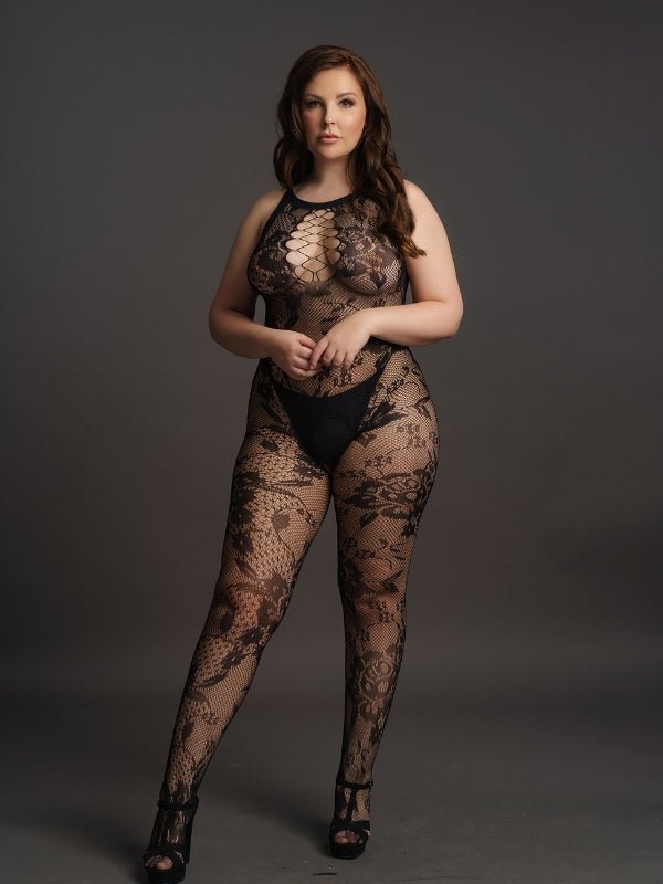 Le Désir Zwarte Bodystocking met Hoge Hals en Kant - Queen SizeDames lingerie - BodystockingLe DesirBodystocking